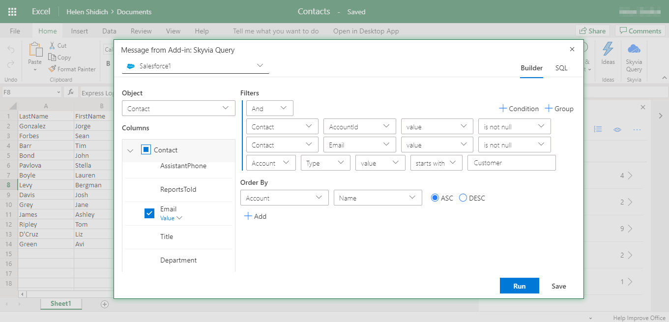 Skyvia Query Excel Add-In