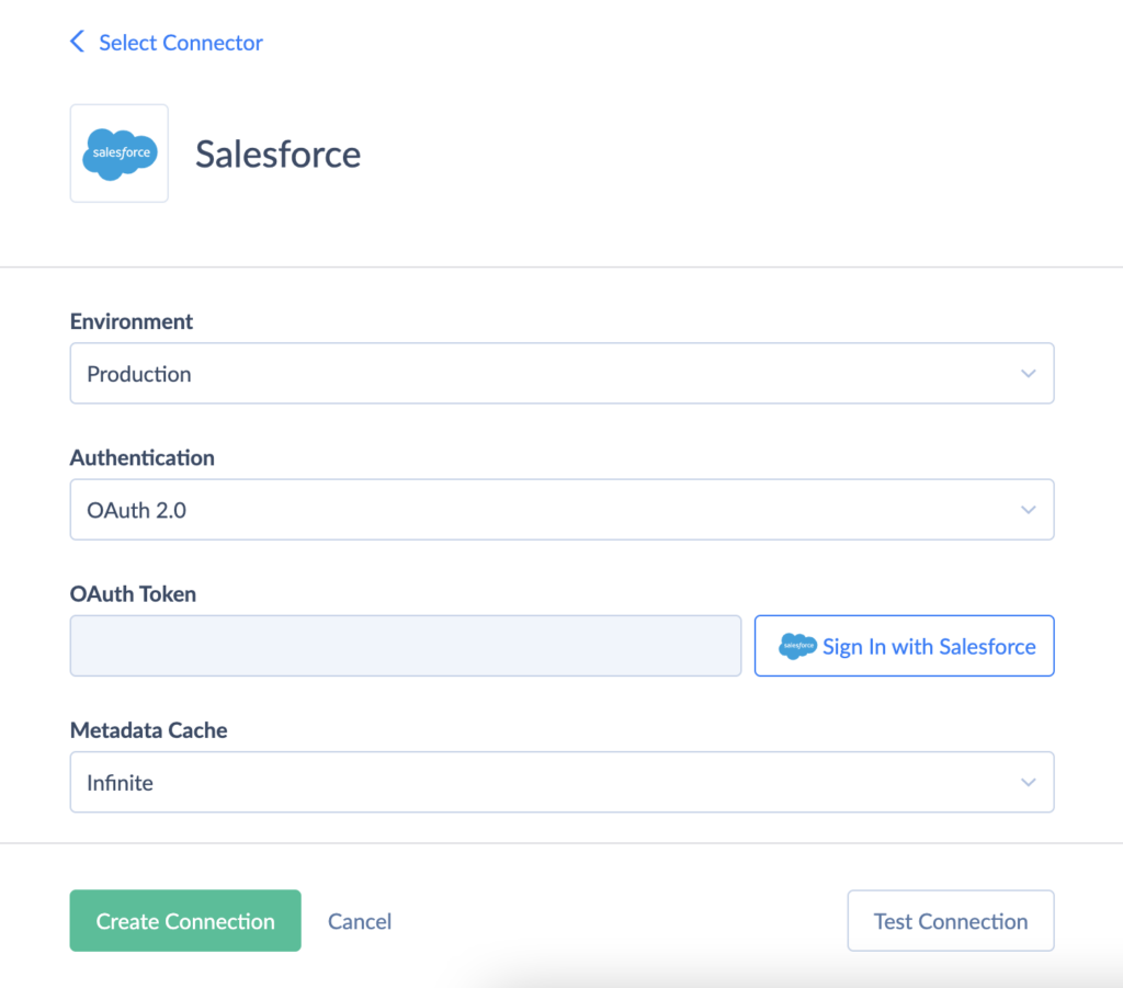 Salesforce connection by Skyvia