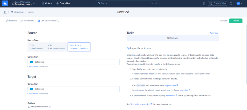 Skyvia Salesforce to Salesforce Import