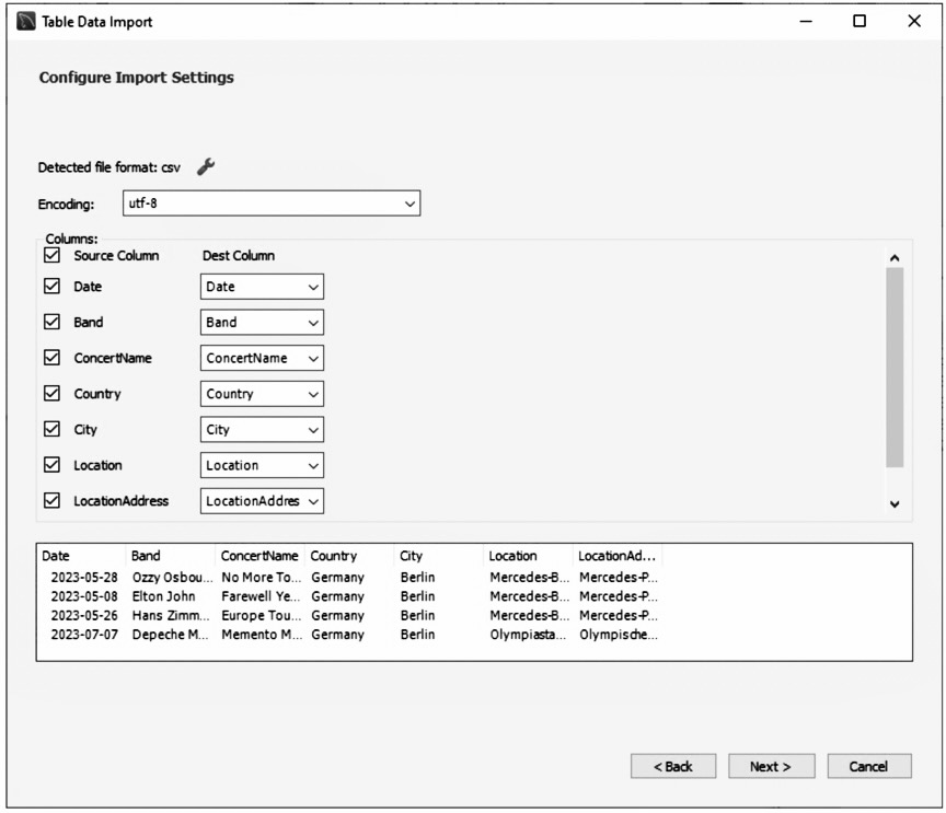 table data import