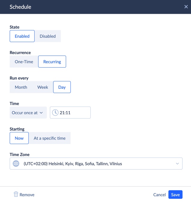 Skyvia scheduling