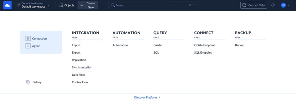 Skyvia interface