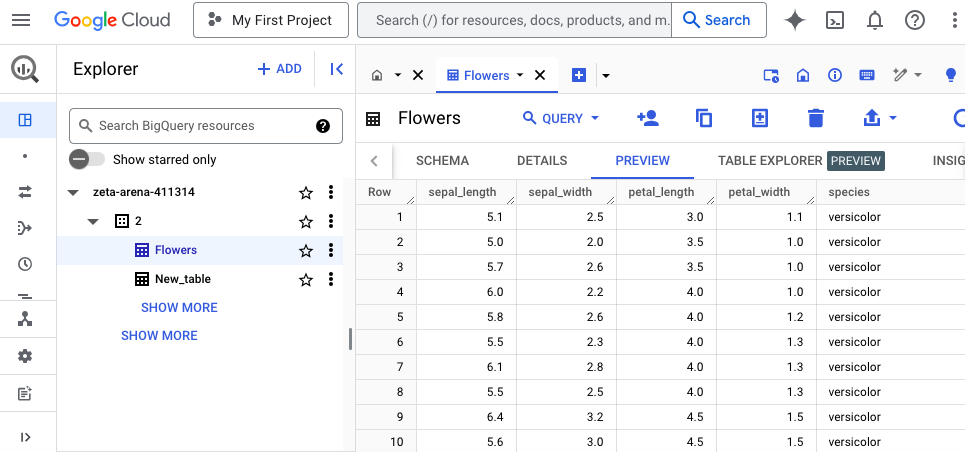 Preview results in Google BigQuery