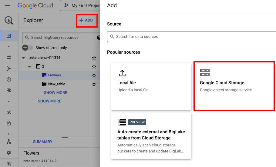 Add source Google Cloud Storage 