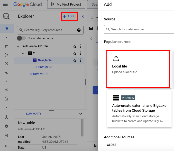 Upload local file in Google BigQuery