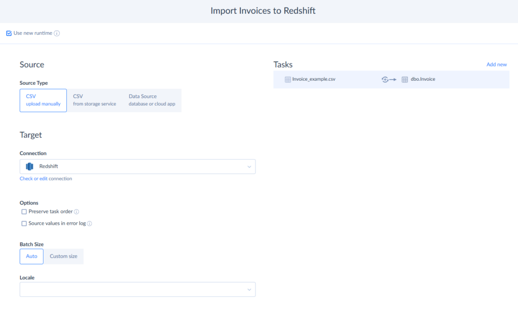 Import Invoices to Redshift by Skyvia