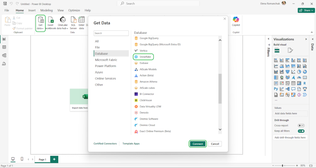 Power BI get data menu