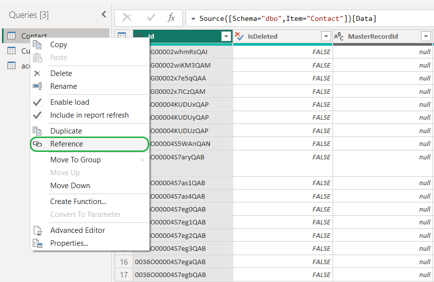 Power BI reference menu