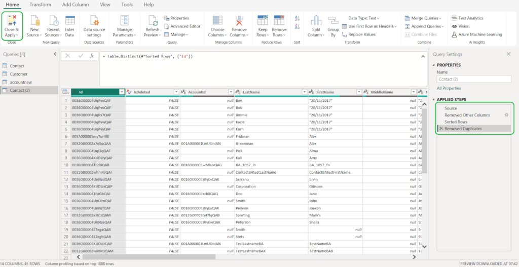 Power BI applied steps