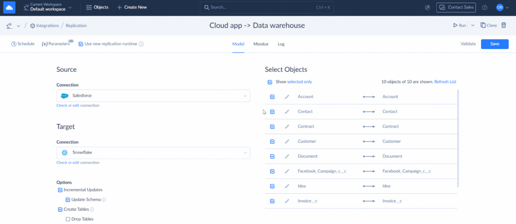 Skyvia cloud app DWH connection