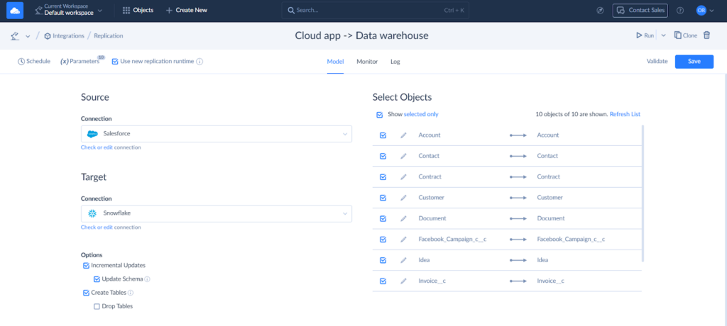 Skyvia cloud app DWH connection