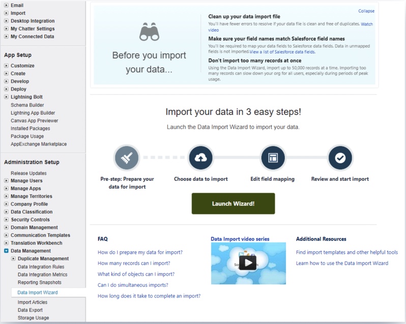 Salesforce Data Import Wizard