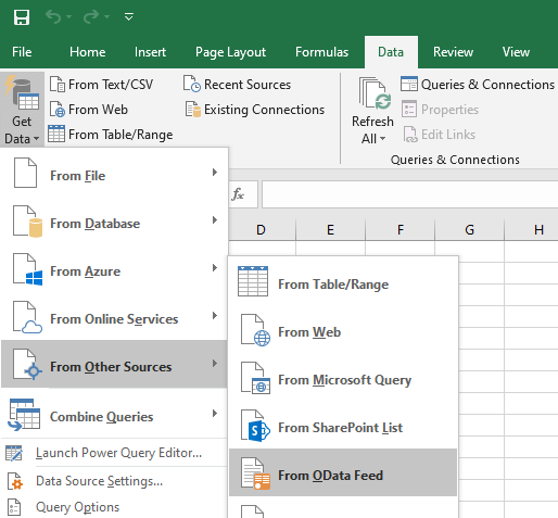 get data from Salesforce to Excel via connecting to OData endpoints 2