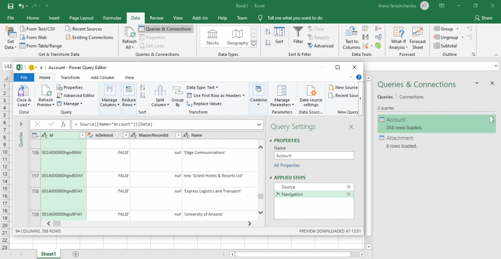 get data from Salesforce to Excel through Excel original interface 3