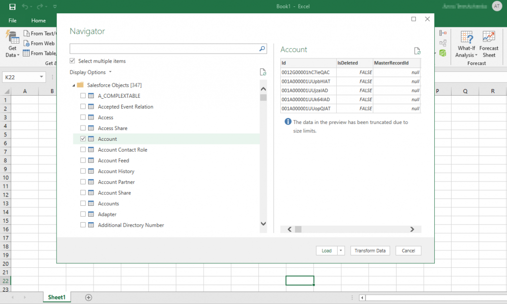 get data from Salesforce to Excel through Excel original interface 2