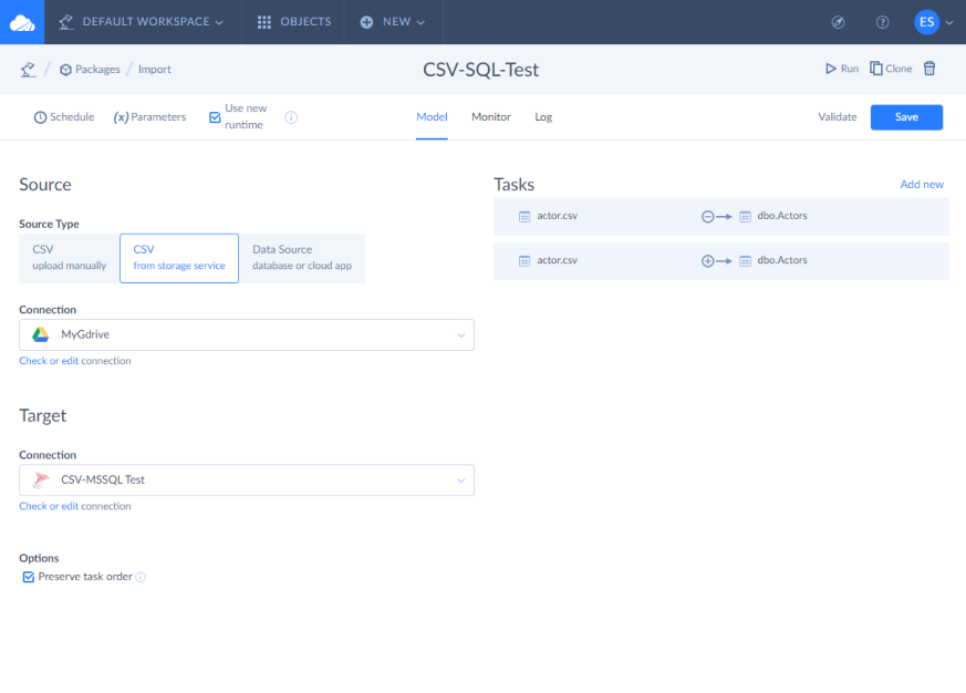 Step 4. Create Tasks in the Import Package completed