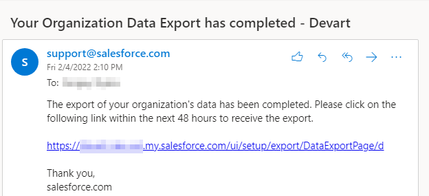 Exporting Salesforce Data via Export Backup Data: Step 4