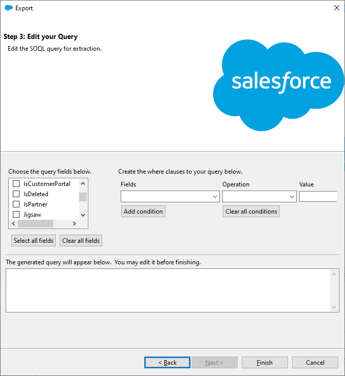 configure a SOQL query to use for exporting data