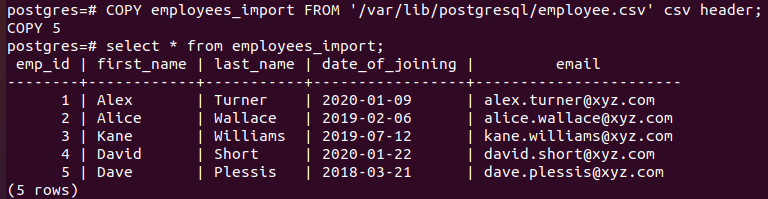 Import from CSV File to Postgresql by Command Line Using COPY Statement
