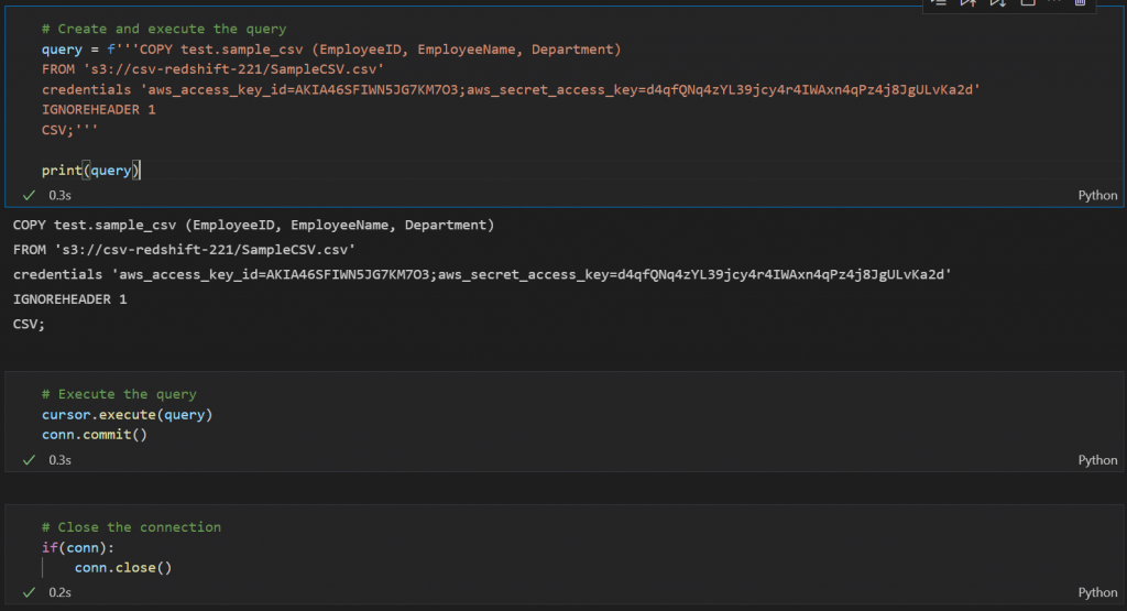 Load Data from S3 to Redshift, Using Python 2