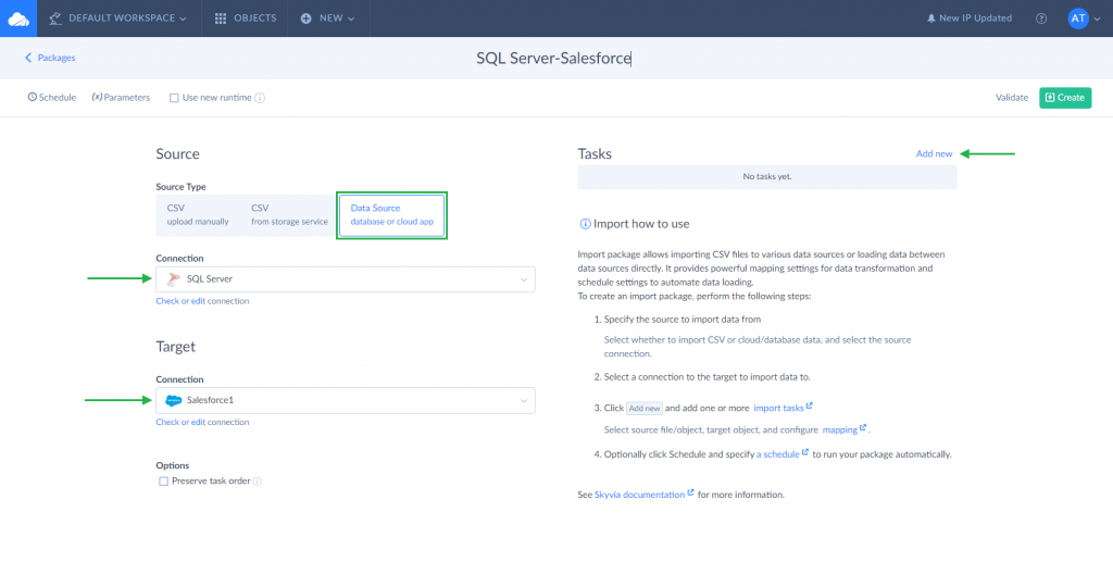 CREATE AN IMPORT PACKAGE TO MIGRATE DATA FROM SALESFORCE TO SQL SERVER VIA SKYVIA 2