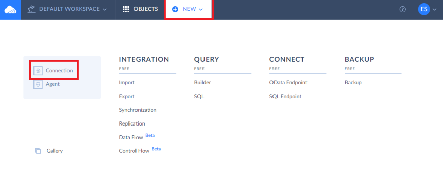 Step 2. Create Two Connections for the Source and Destination