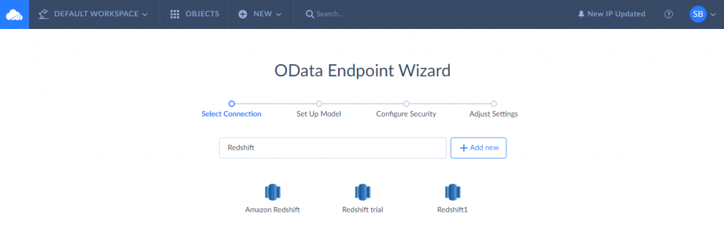 Salesforce to Amazon Redshift Integration via Skyvia OData endpoint: Step 2