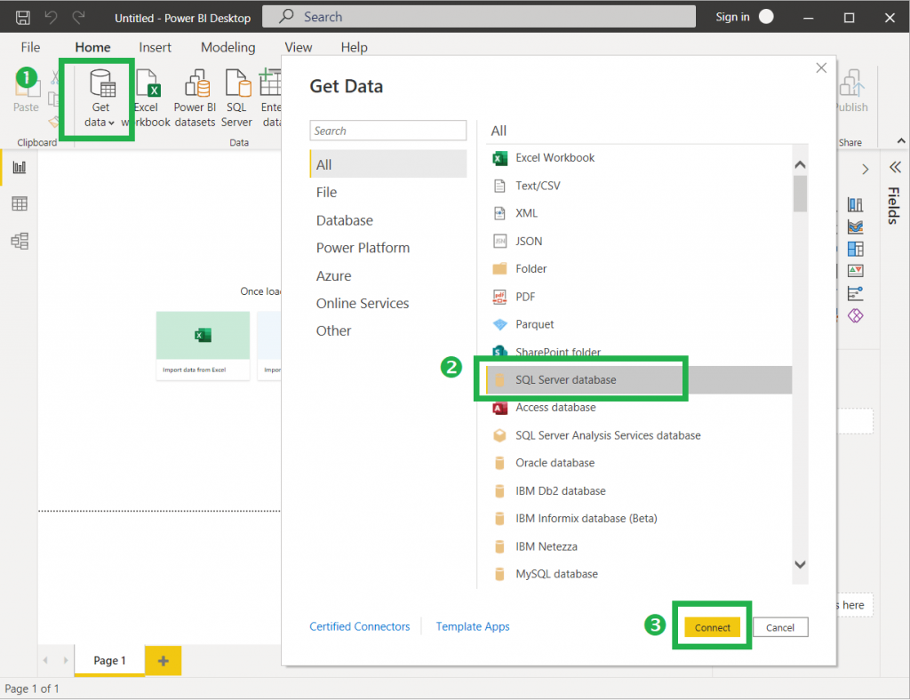 Open Power BI and Connect to the Data Source