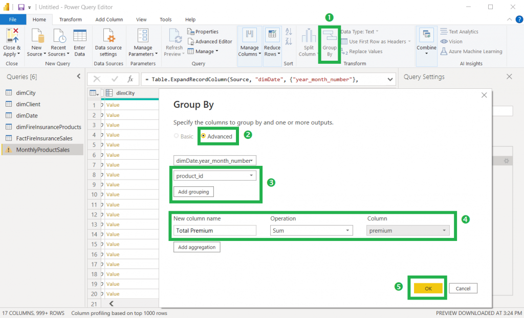Power BI ETL: group the data by aggregation