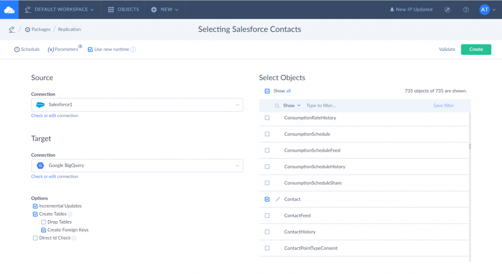 SELECTING SALESFORCE OBJECTS TO COPY TO BIGQUERY