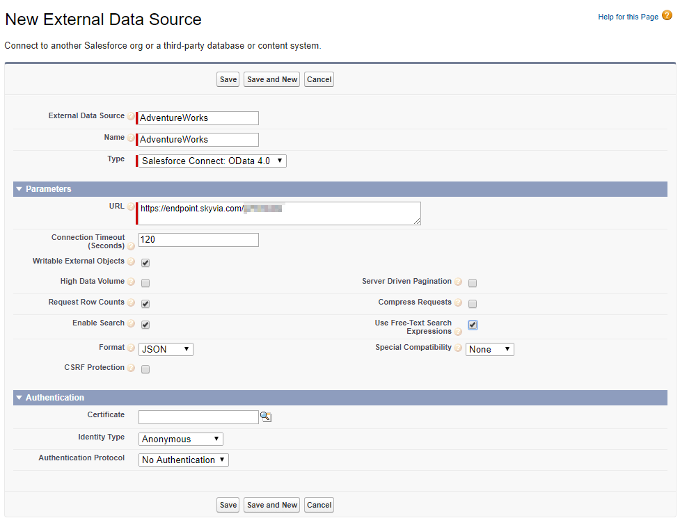  link Salesforce Connect to an external database