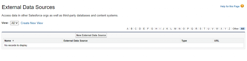 CREATING EXTERNAL DATA SOURCE IN SALESFORCE: Step 1
