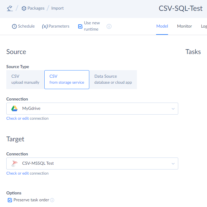 Step 3. Create the Skyvia Package to Import CSV File to SQL Server 2