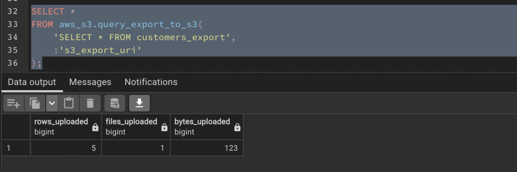 Exporting data to S3 bucket 