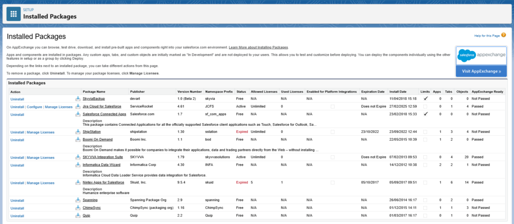 Installed packages Salesforce