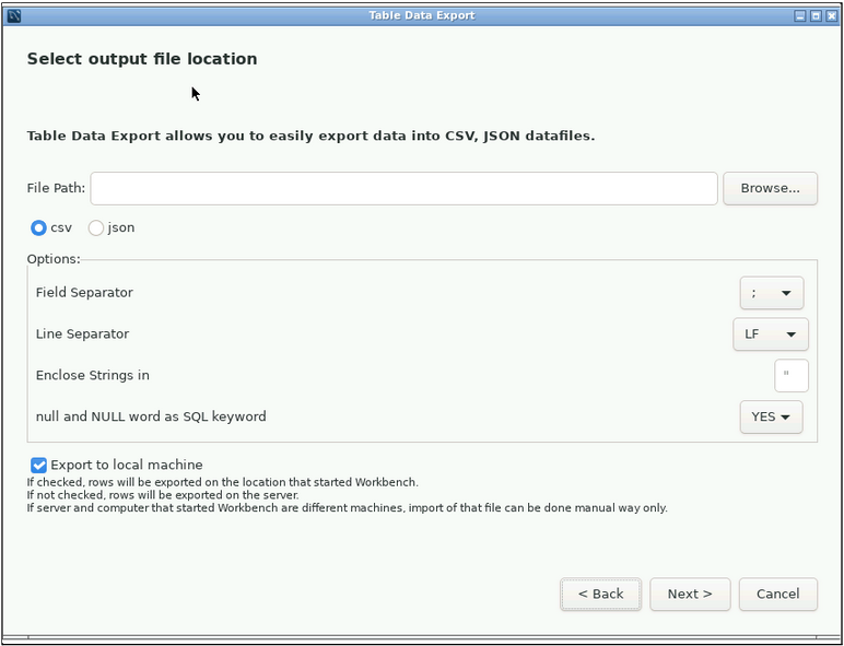 Exporting the data from MySQL using MySQL workbench 3