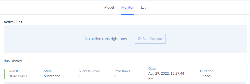 Monitor and Log tabs in Skyvia