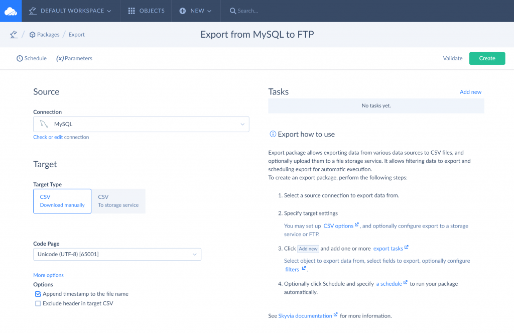Exporting data from MySQL to FTP using Skyvia 1