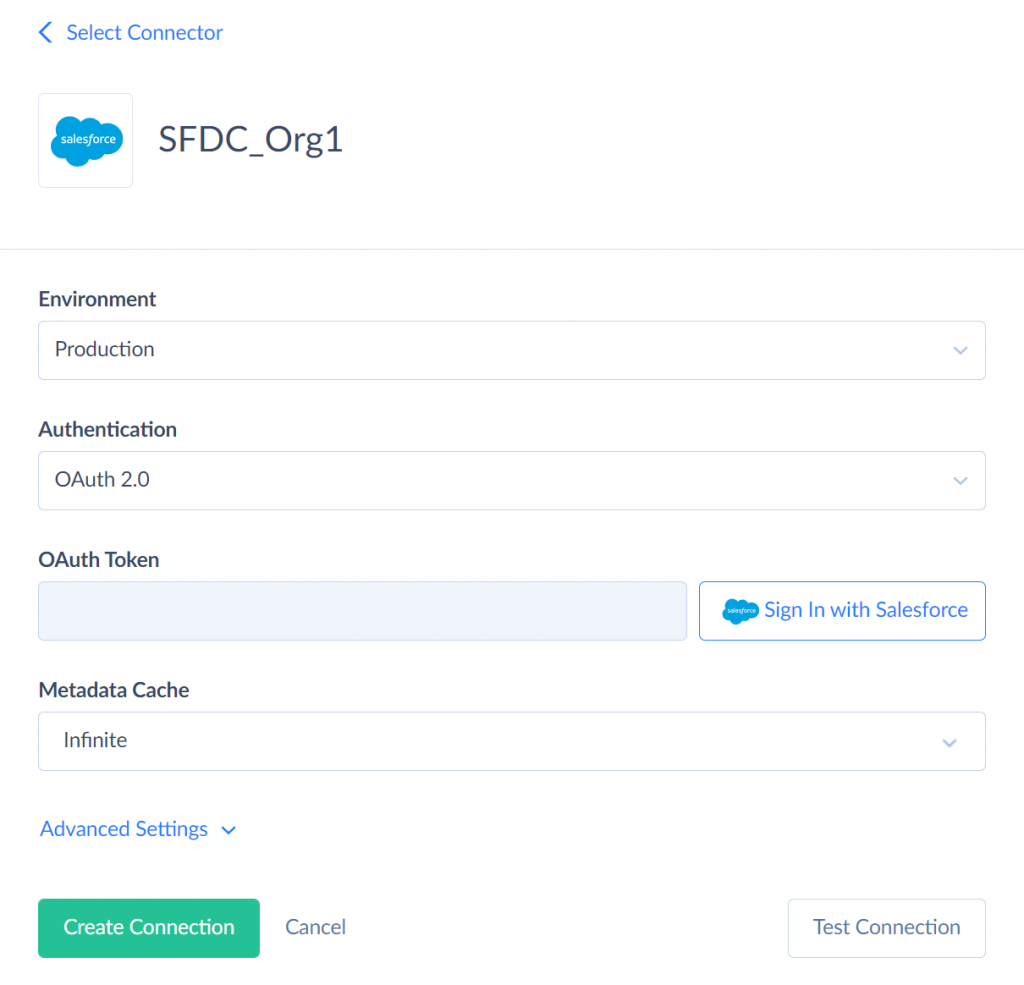 Salesforce connection by Skyvia
