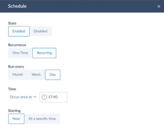 Skyvia schedule settings