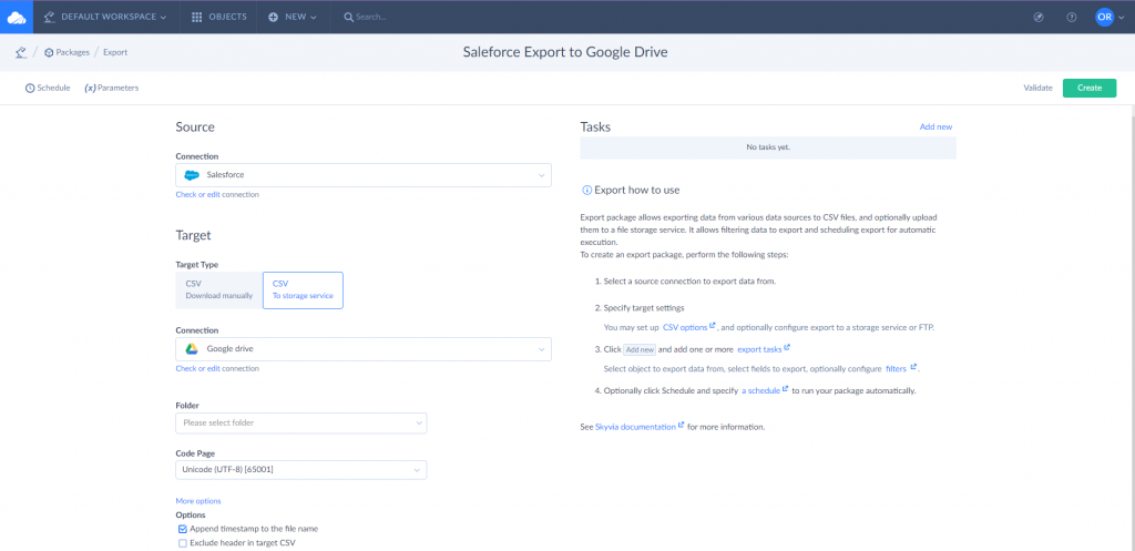 Export from Salesforce to Google Drive using Skyvia 1