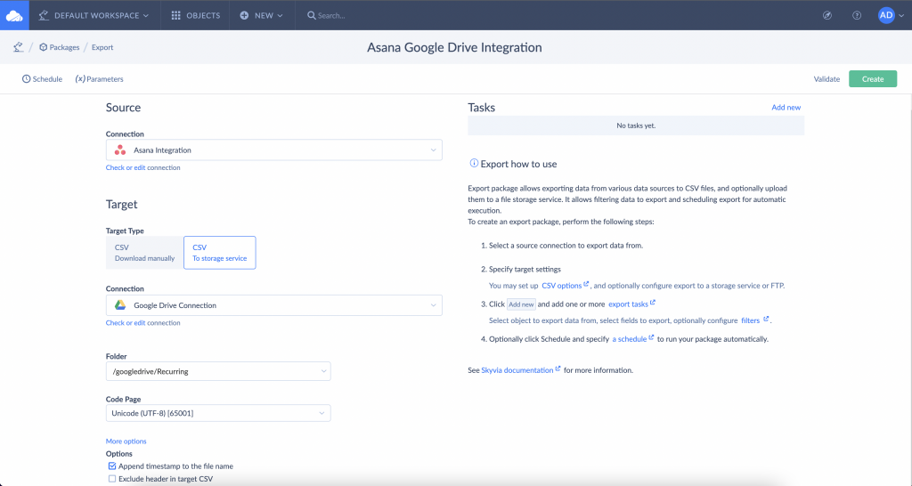 Creating the integration in Skyvia