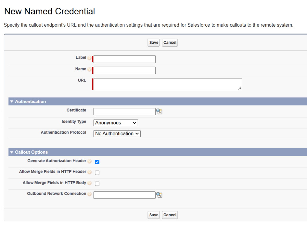 Salesforce New Named Credential