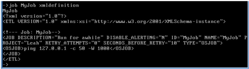 sample KETL command to show XML definition of MyJob