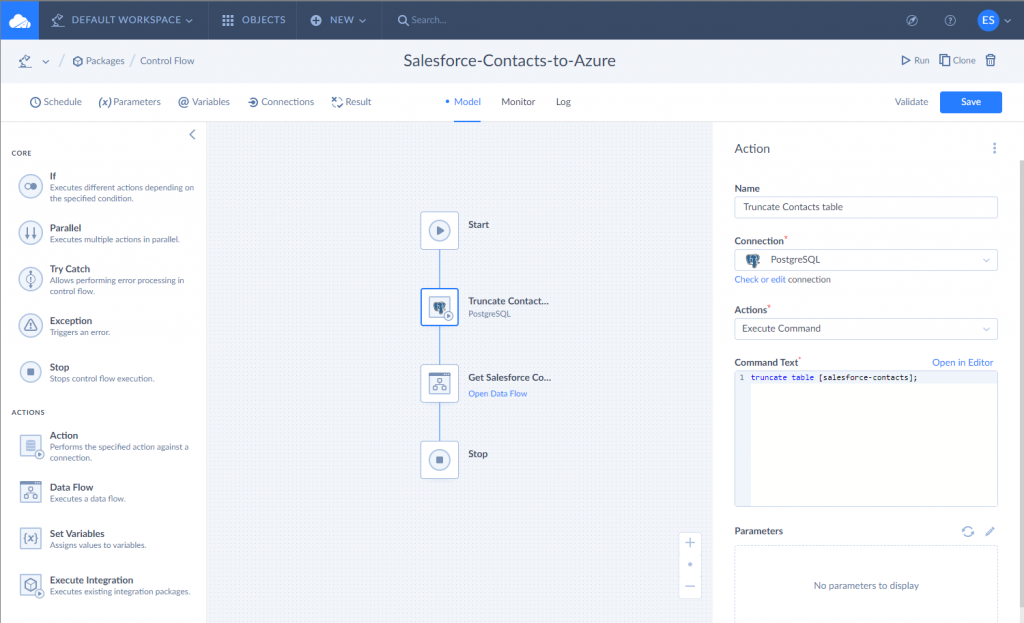 Skyvia graphical designer with PostgreSQL connector.