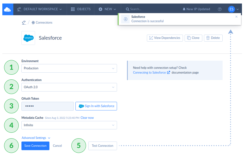Creating the Salesforce Connection for batch ETL processing in Skyvia 3