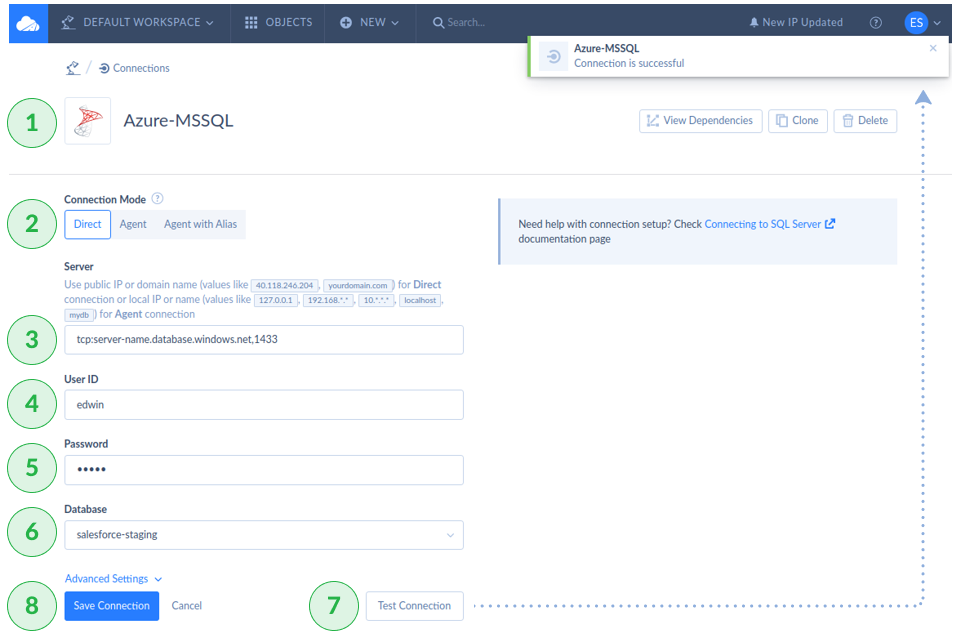 Creating the Azure SQL Server Connection for batch ETL processing in Skyvia 2