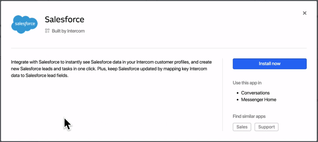 Salesforce Intercom native connection