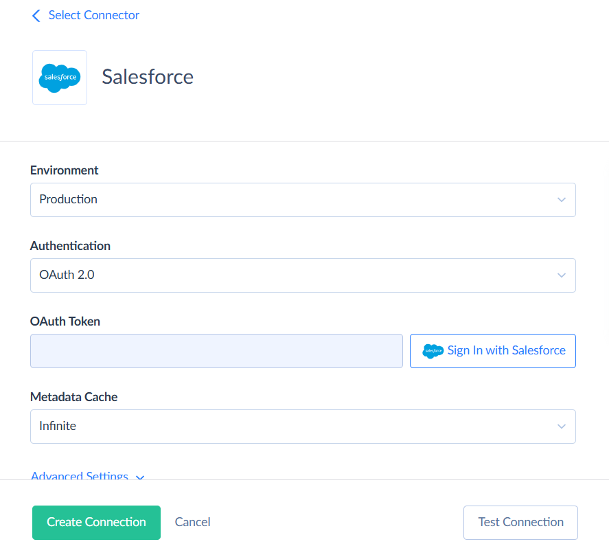 Salesforce connection via Skyvia