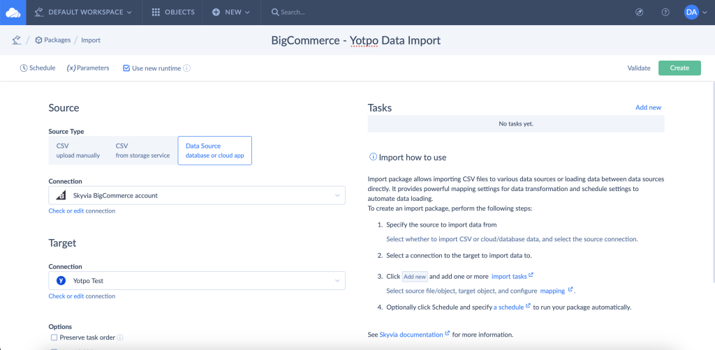 BigCommerce and Yotpo data import by Skyvia